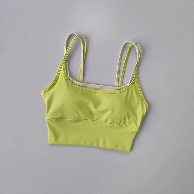 Women's yoga sports bra, shoulder straps with color blocking design, camisole yoga fitness bra