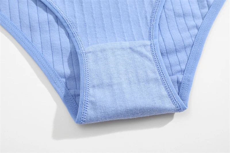 5PCS/SET Cotton Ribbed Striped Underwear for Women Plus Size 10 Soild Colours Stretch Briefs Ladies Soft Lingerie S-7XL