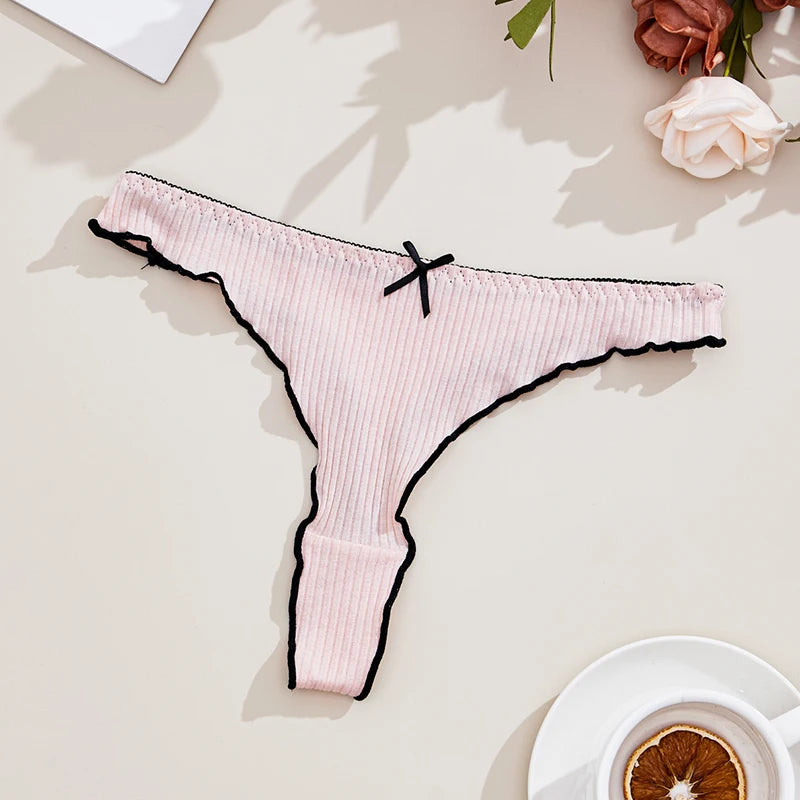 3Pcs Women's Thong Low-rise Panties Solid Color Cotton Lingerie Sexy Thongs Fashion Casual Underwear Comfort Fit Women's Tangas