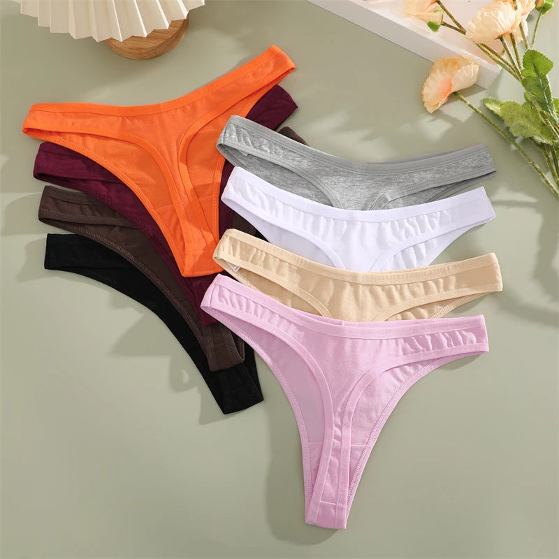 4PCS Women Cotton Thongs Female Sexy Low Waist Panties G-String Underwear Thongs Striped Panties Female Underwear T-Back Intimat