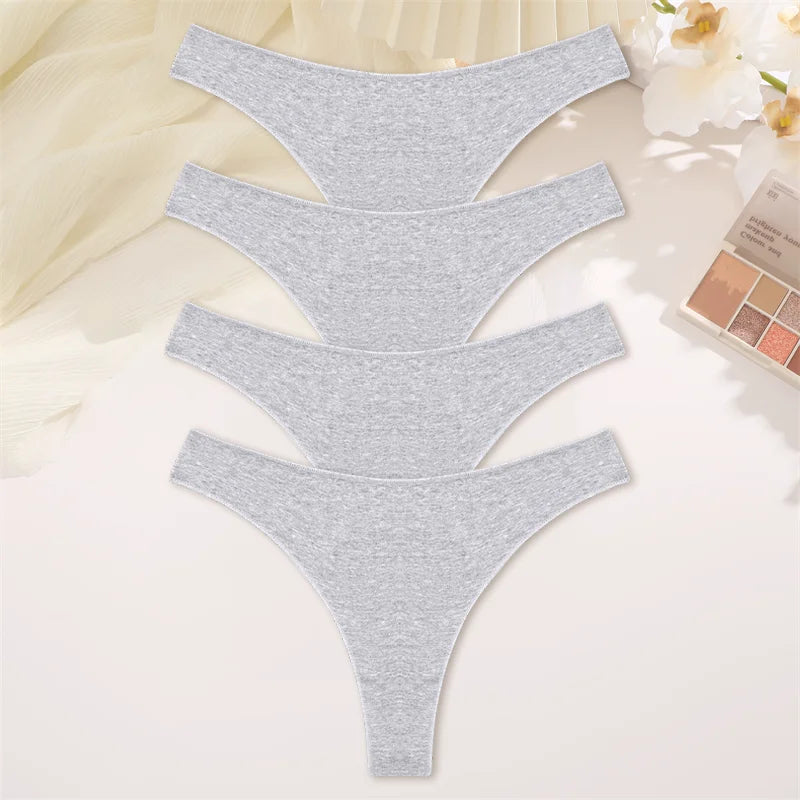 4PCS Women Cotton Thongs Female Sexy Low Waist Panties G-String Underwear Thongs Striped Panties Female Underwear T-Back Intimat