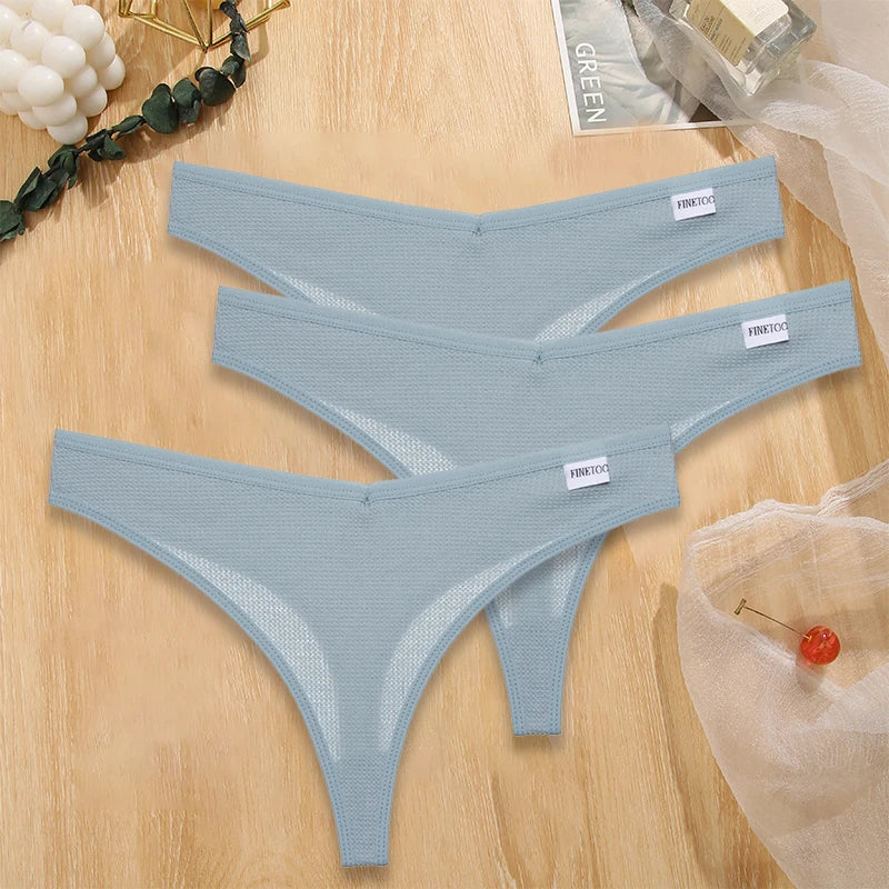 3PCS/Set G-string Panties Waffle Cotton Women's Underwear Sexy Panties Female Underpants Thong V-Waist Pantys Lingerie