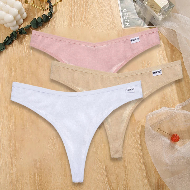 3PCS/Set G-string Panties Waffle Cotton Women's Underwear Sexy Panties Female Underpants Thong V-Waist Pantys Lingerie
