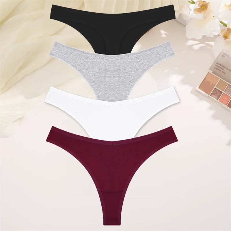 4PCS Women Cotton Thongs Female Sexy Low Waist Panties G-String Underwear Thongs Striped Panties Female Underwear T-Back Intimat