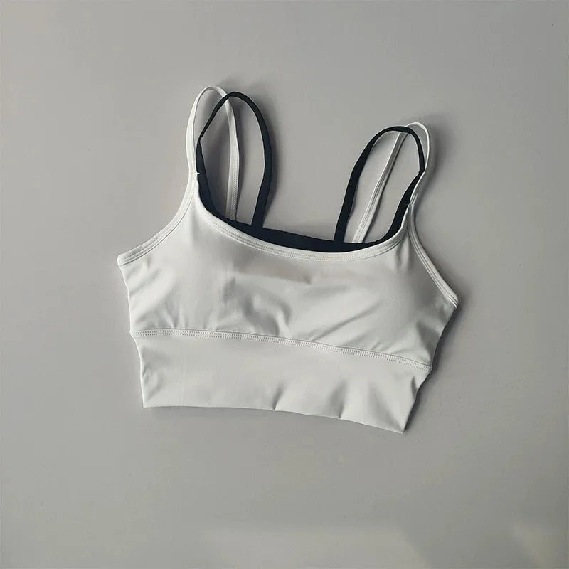Women's yoga sports bra, shoulder straps with color blocking design, camisole yoga fitness bra