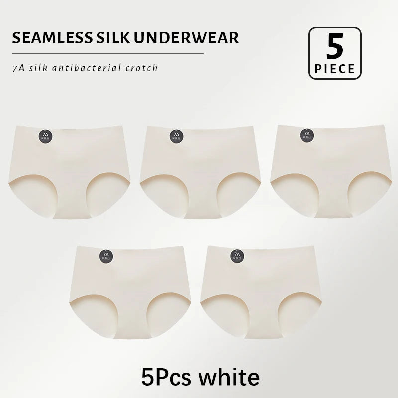 5PCS Seamless Mulberry Silk Panties Woman Underwear Ultra-Thin High Elastic Invisible Briefs Soft & Breathable Female Lingerie