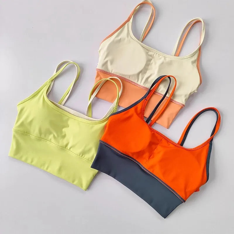 Women's yoga sports bra, shoulder straps with color blocking design, camisole yoga fitness bra