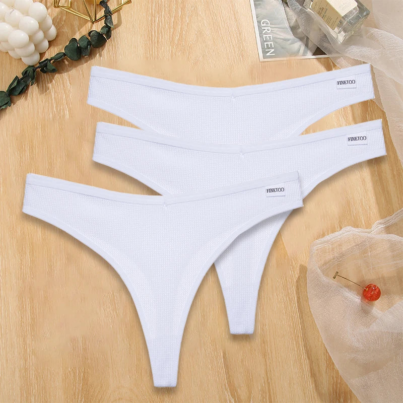 3PCS/Set G-string Panties Waffle Cotton Women's Underwear Sexy Panties Female Underpants Thong V-Waist Pantys Lingerie
