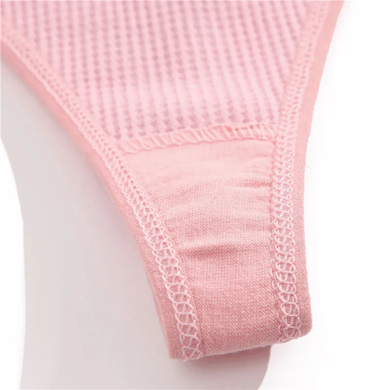 3PCS/Set G-string Panties Waffle Cotton Women's Underwear Sexy Panties Female Underpants Thong V-Waist Pantys Lingerie