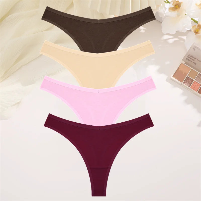 4PCS Women Cotton Thongs Female Sexy Low Waist Panties G-String Underwear Thongs Striped Panties Female Underwear T-Back Intimat