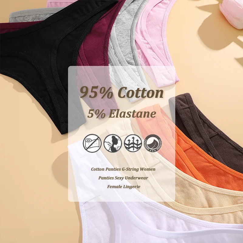 4PCS Women Cotton Thongs Female Sexy Low Waist Panties G-String Underwear Thongs Striped Panties Female Underwear T-Back Intimat