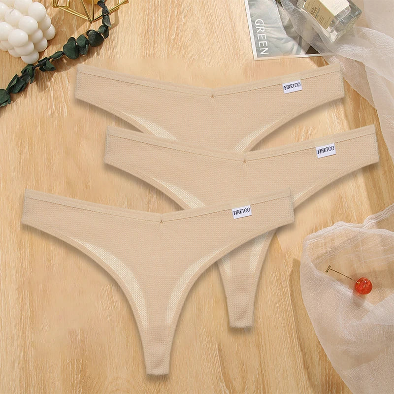 3PCS/Set G-string Panties Waffle Cotton Women's Underwear Sexy Panties Female Underpants Thong V-Waist Pantys Lingerie