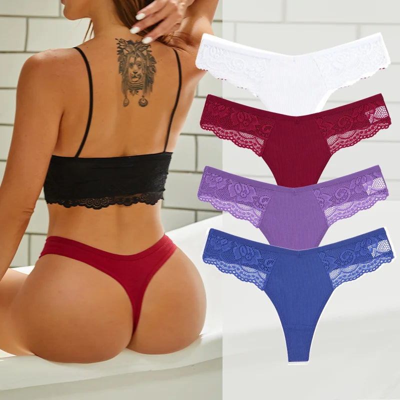 4PCS Cotton G-string Women Lingerie Sexy Lace Panties Thongs Femme Underwear Sexy Pantys Underpant Lingerie Lace Intimates S-XL