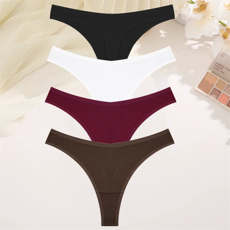 4PCS Women Cotton Thongs Female Sexy Low Waist Panties G-String Underwear Thongs Striped Panties Female Underwear T-Back Intimat