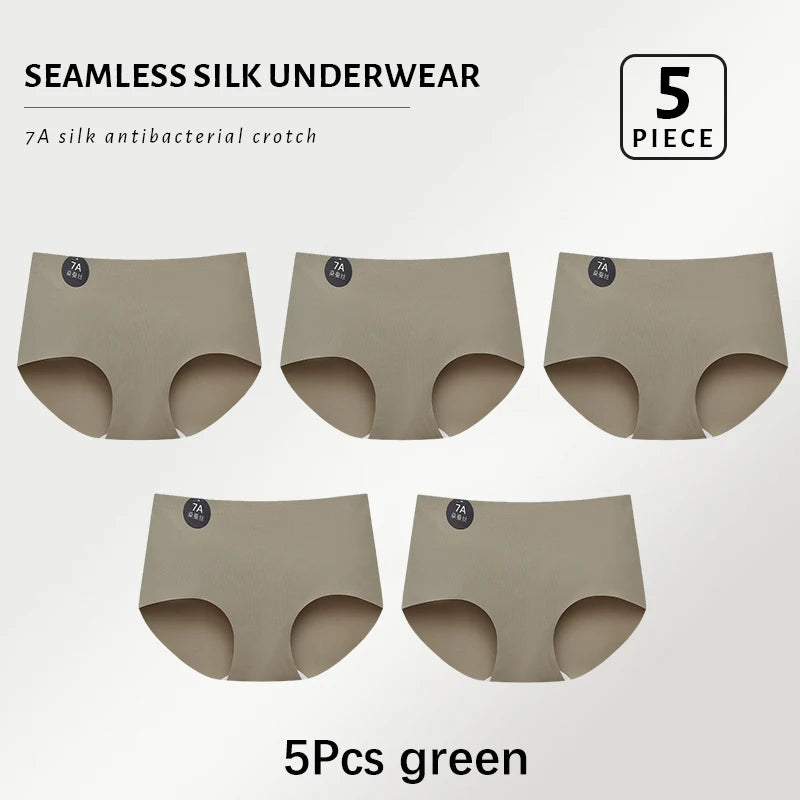 5PCS Seamless Mulberry Silk Panties Woman Underwear Ultra-Thin High Elastic Invisible Briefs Soft & Breathable Female Lingerie