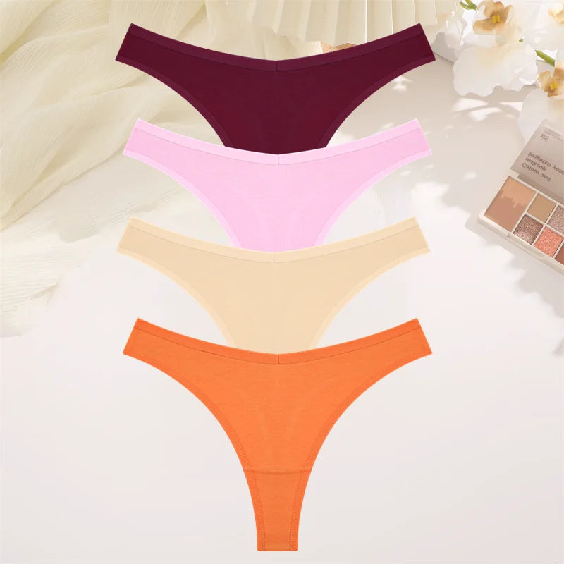 4PCS Women Cotton Thongs Female Sexy Low Waist Panties G-String Underwear Thongs Striped Panties Female Underwear T-Back Intimat