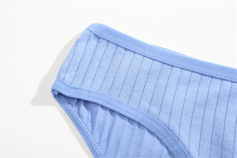 5PCS/SET Cotton Ribbed Striped Underwear for Women Plus Size 10 Soild Colours Stretch Briefs Ladies Soft Lingerie S-7XL