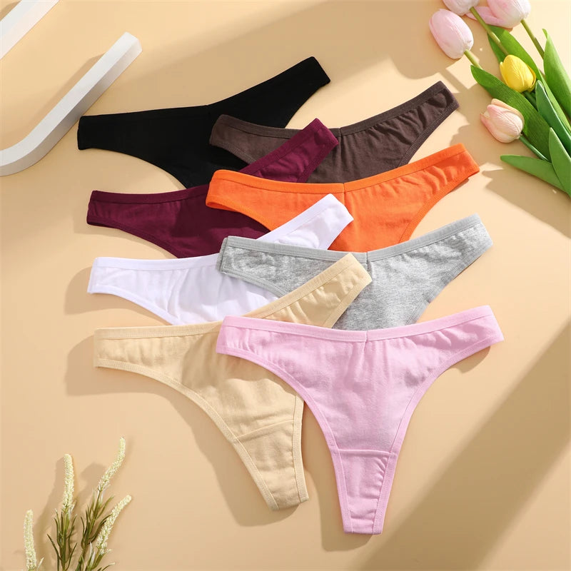 4PCS Women Cotton Thongs Female Sexy Low Waist Panties G-String Underwear Thongs Striped Panties Female Underwear T-Back Intimat