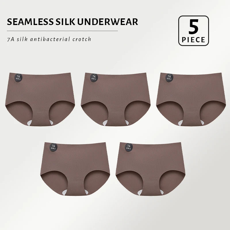 5PCS Seamless Mulberry Silk Panties Woman Underwear Ultra-Thin High Elastic Invisible Briefs Soft & Breathable Female Lingerie