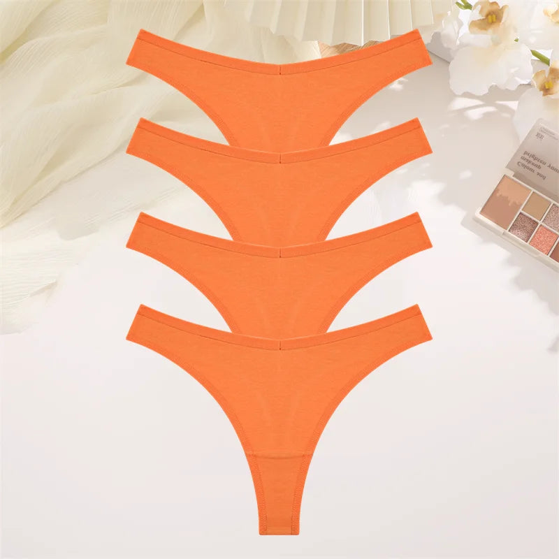 4PCS Women Cotton Thongs Female Sexy Low Waist Panties G-String Underwear Thongs Striped Panties Female Underwear T-Back Intimat
