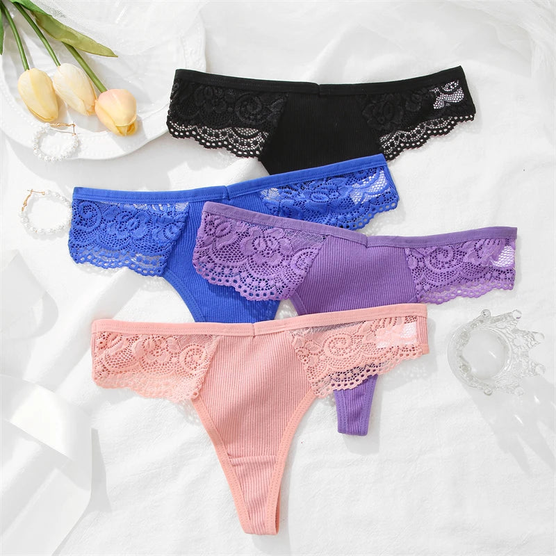 4PCS Cotton G-string Women Lingerie Sexy Lace Panties Thongs Femme Underwear Sexy Pantys Underpant Lingerie Lace Intimates S-XL