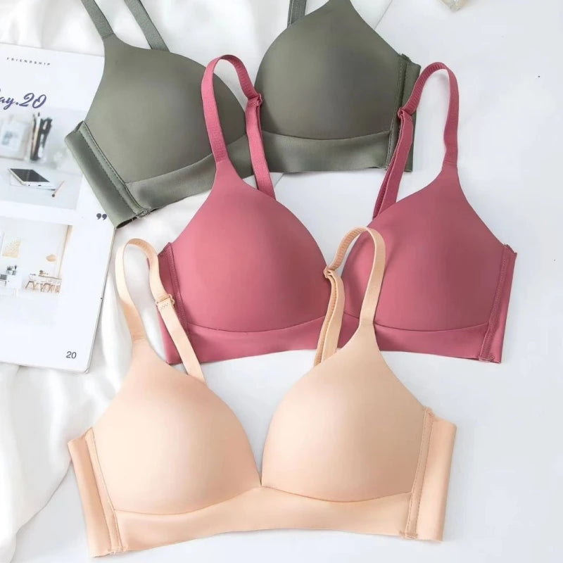 2Pcs/Set Seamless Bras For Women Glossy Underwear 3/4 Cup Push Up Bra Non-wire Bralette Japanese Female Sexy Lingerie S-XXL