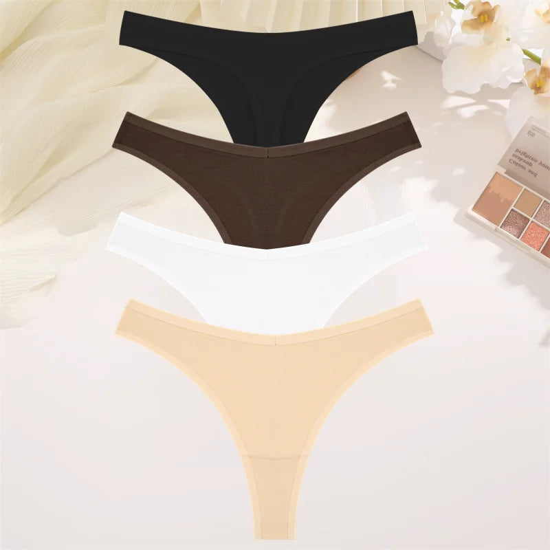 4PCS Women Cotton Thongs Female Sexy Low Waist Panties G-String Underwear Thongs Striped Panties Female Underwear T-Back Intimat