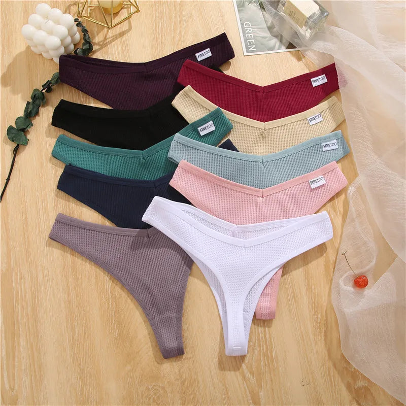 3PCS/Set G-string Panties Waffle Cotton Women's Underwear Sexy Panties Female Underpants Thong V-Waist Pantys Lingerie