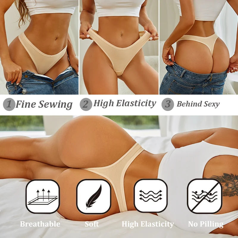 4PCS Women Cotton Thongs Female Sexy Low Waist Panties G-String Underwear Thongs Striped Panties Female Underwear T-Back Intimat