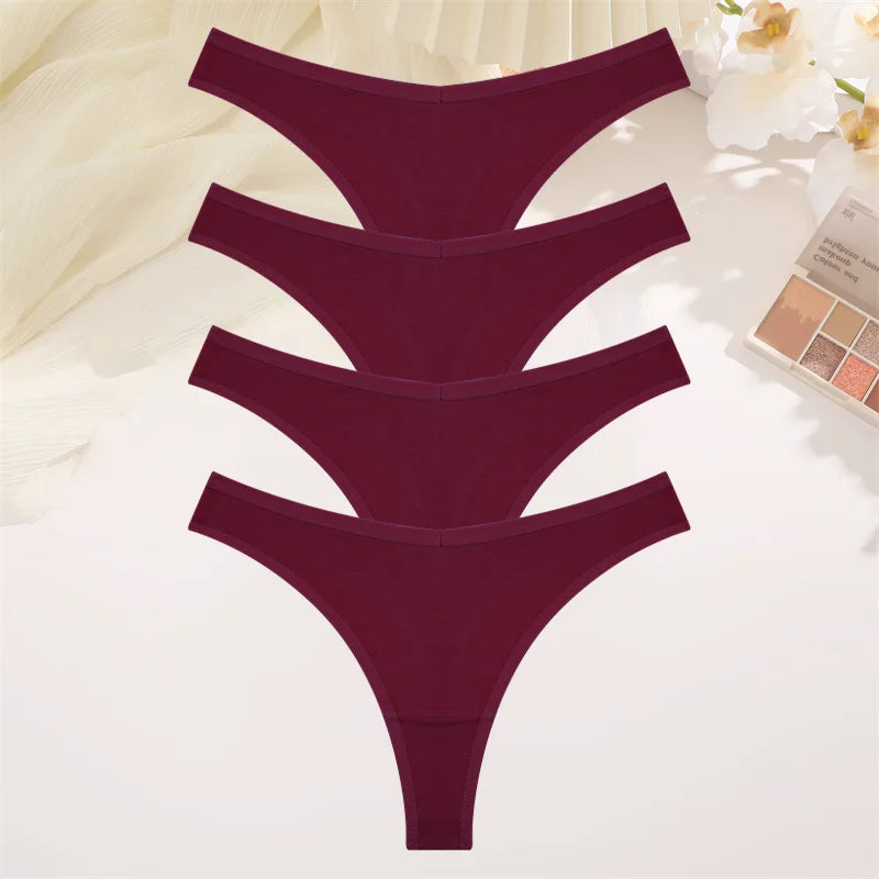 4PCS Women Cotton Thongs Female Sexy Low Waist Panties G-String Underwear Thongs Striped Panties Female Underwear T-Back Intimat