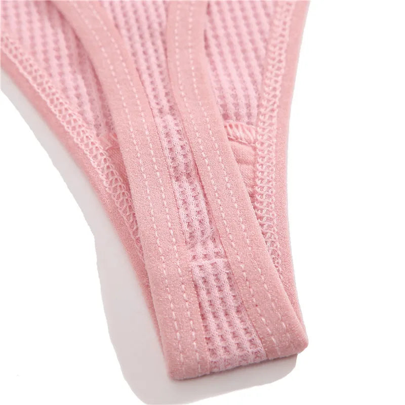 3PCS/Set G-string Panties Waffle Cotton Women's Underwear Sexy Panties Female Underpants Thong V-Waist Pantys Lingerie