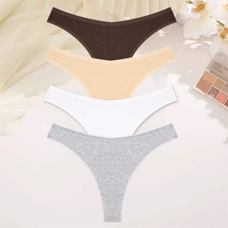 4PCS Women Cotton Thongs Female Sexy Low Waist Panties G-String Underwear Thongs Striped Panties Female Underwear T-Back Intimat