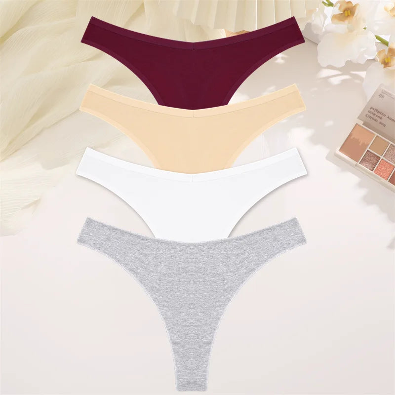 4PCS Women Cotton Thongs Female Sexy Low Waist Panties G-String Underwear Thongs Striped Panties Female Underwear T-Back Intimat