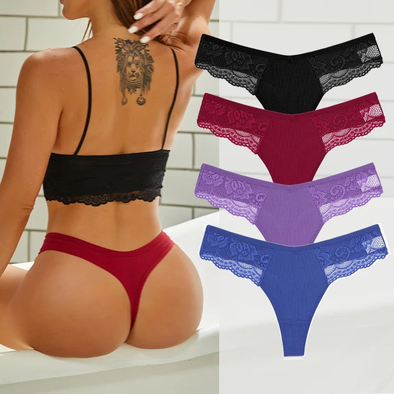 4PCS Cotton G-string Women Lingerie Sexy Lace Panties Thongs Femme Underwear Sexy Pantys Underpant Lingerie Lace Intimates S-XL