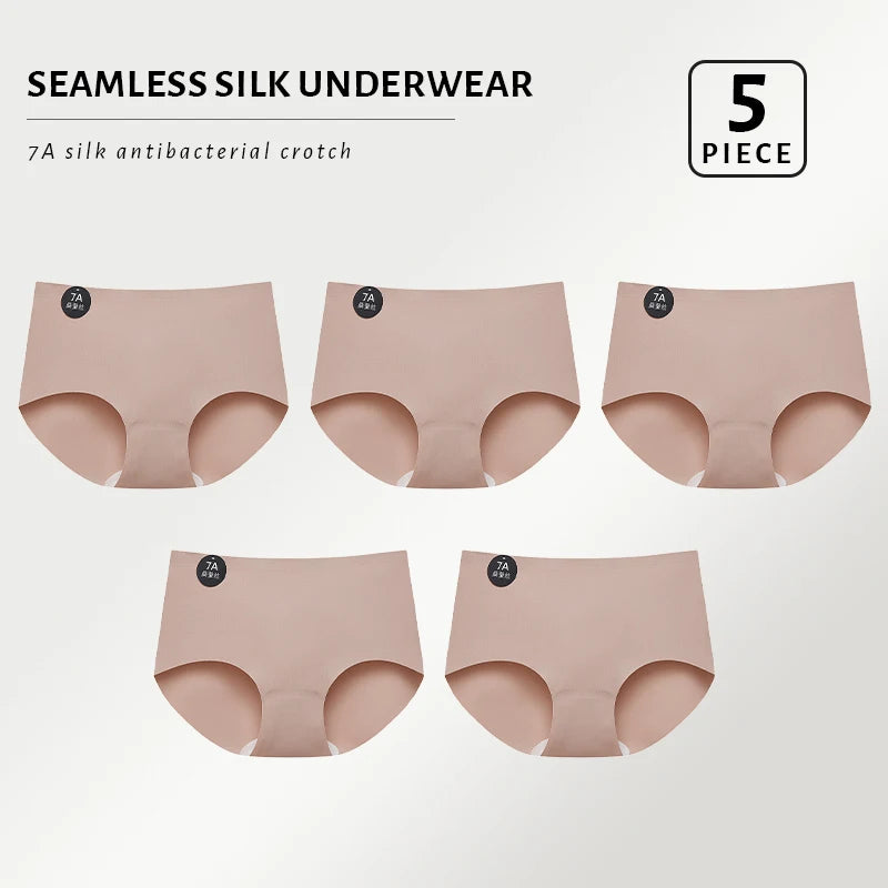5PCS Seamless Mulberry Silk Panties Woman Underwear Ultra-Thin High Elastic Invisible Briefs Soft & Breathable Female Lingerie