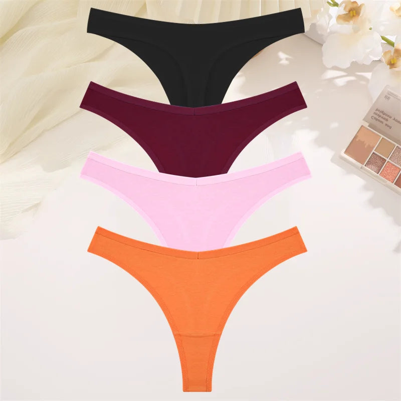 4PCS Women Cotton Thongs Female Sexy Low Waist Panties G-String Underwear Thongs Striped Panties Female Underwear T-Back Intimat