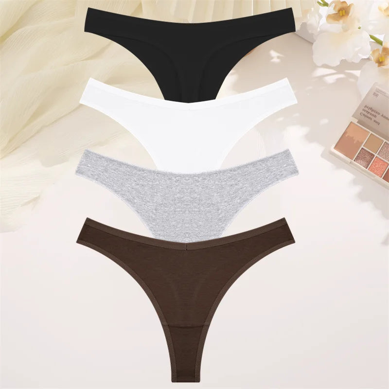 4PCS Women Cotton Thongs Female Sexy Low Waist Panties G-String Underwear Thongs Striped Panties Female Underwear T-Back Intimat
