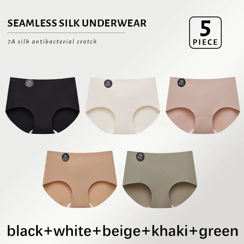5PCS Seamless Mulberry Silk Panties Woman Underwear Ultra-Thin High Elastic Invisible Briefs Soft & Breathable Female Lingerie