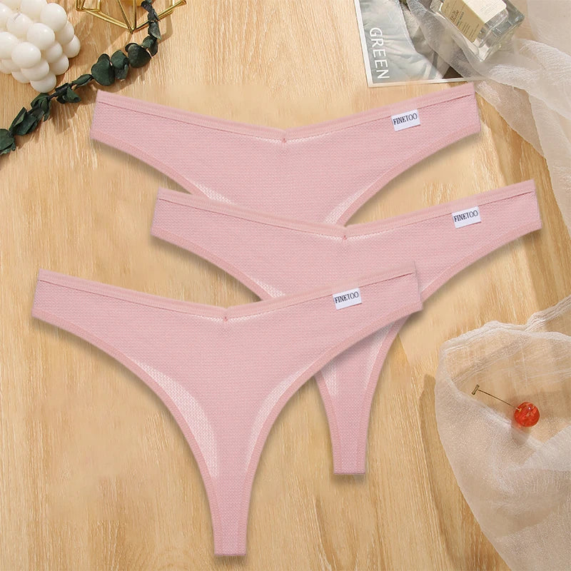 3PCS/Set G-string Panties Waffle Cotton Women's Underwear Sexy Panties Female Underpants Thong V-Waist Pantys Lingerie