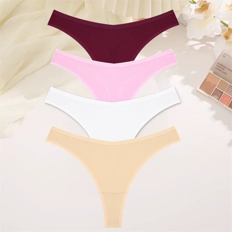 4PCS Women Cotton Thongs Female Sexy Low Waist Panties G-String Underwear Thongs Striped Panties Female Underwear T-Back Intimat