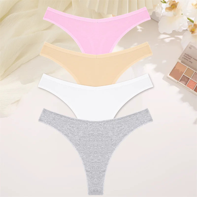 4PCS Women Cotton Thongs Female Sexy Low Waist Panties G-String Underwear Thongs Striped Panties Female Underwear T-Back Intimat