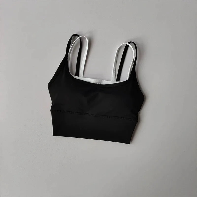 Women's yoga sports bra, shoulder straps with color blocking design, camisole yoga fitness bra