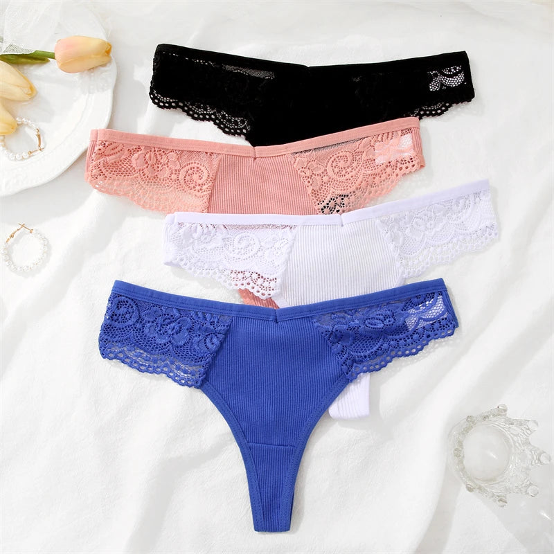 4PCS Cotton G-string Women Lingerie Sexy Lace Panties Thongs Femme Underwear Sexy Pantys Underpant Lingerie Lace Intimates S-XL