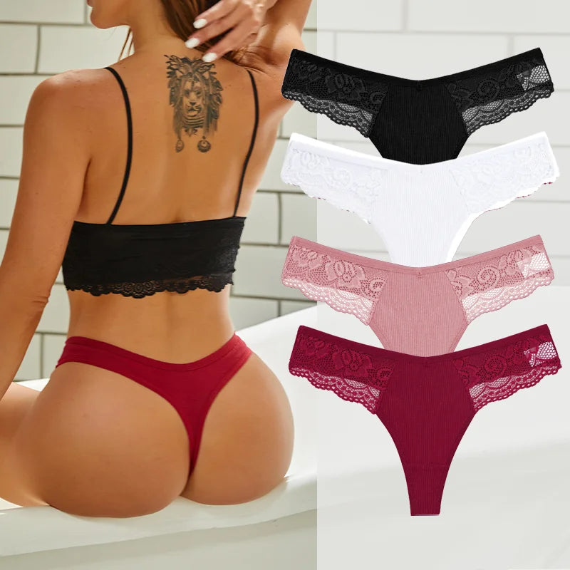 4PCS Cotton G-string Women Lingerie Sexy Lace Panties Thongs Femme Underwear Sexy Pantys Underpant Lingerie Lace Intimates S-XL