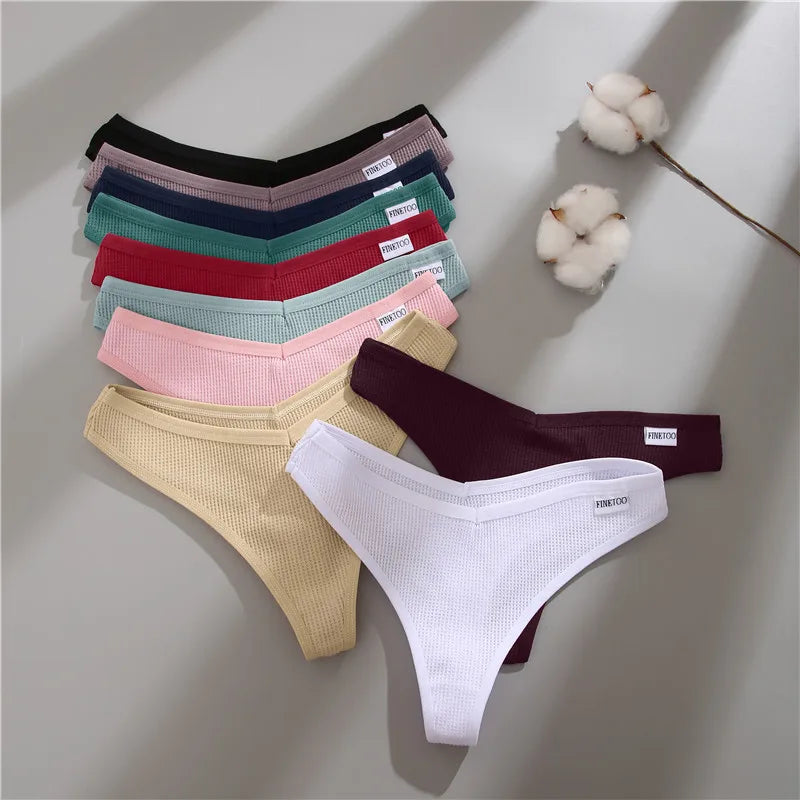 3PCS/Set G-string Panties Waffle Cotton Women's Underwear Sexy Panties Female Underpants Thong V-Waist Pantys Lingerie